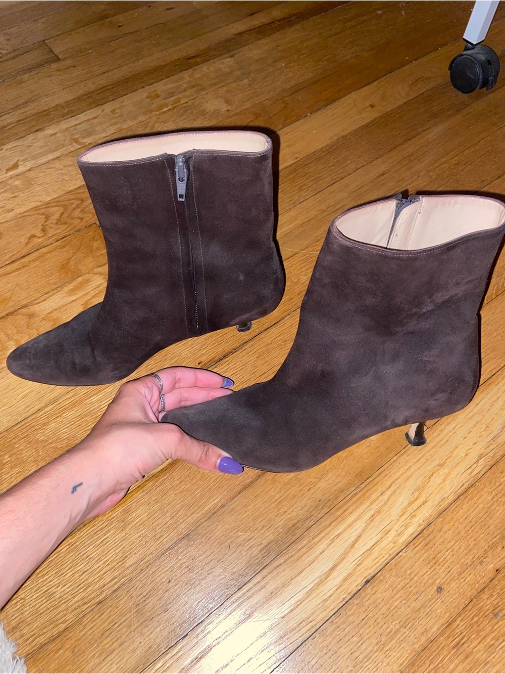 Women’s Dark Brown Suede Ankle Boots with Kitten Heel
